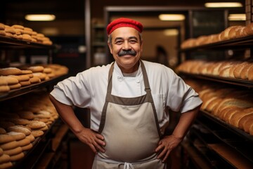 Obraz premium Portrait of a middle aged Hispanic worker in bakery