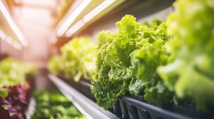 Green plants lined up in rows in an indoor greenhouse.