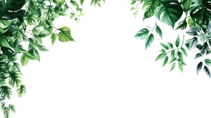 A border of lush green leaves on a white background, ideal for nature-themed designs.