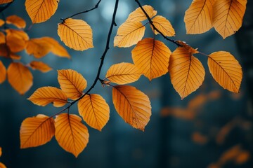Fototapeta premium Golden autumn leaves on branch