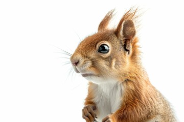Fototapeta premium Close-up of a curious red squirrel on a white background