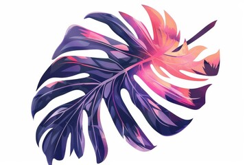 Illustration of colorful monstera leaves on white background