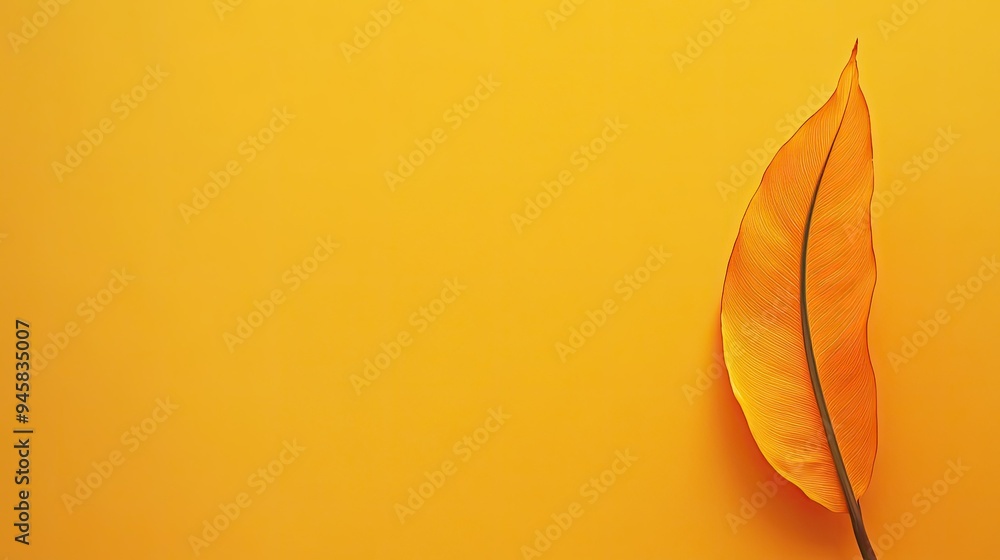 Poster clean minimalist background featuring a vibrant orange with a leaf, providing ample space for text o