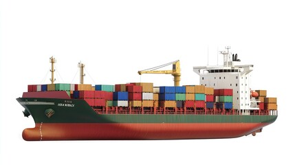 Fototapeta premium Container ship, maritime logistics, detailed and accurate, isolated on white background 