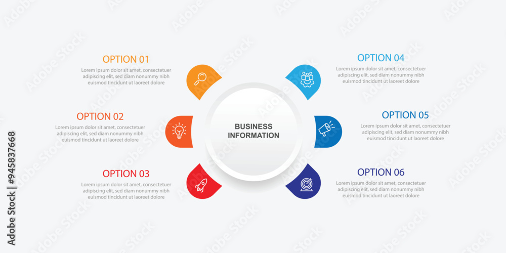 Poster Circular diagram template infographic vector element with icons and 6 step process 