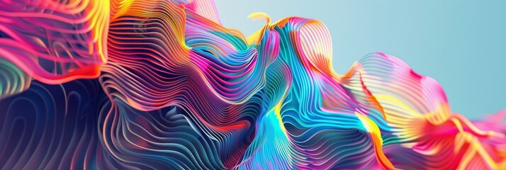 Fototapeta premium This abstract digital artwork features a mesmerizing blend of vibrant colors and dynamic lines creating a sense of movement and energy. The flowing forms symbolize creativity, imagination, and the int