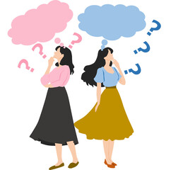 分からなくて考える女性のイラスト