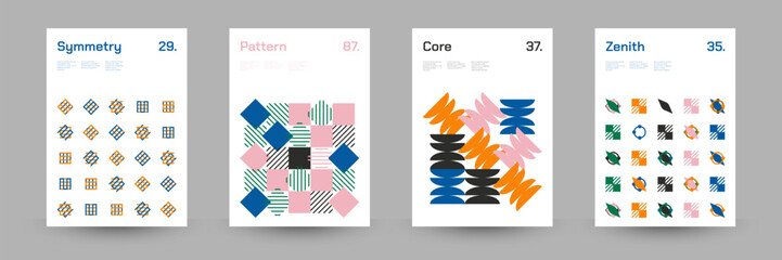 Diverse Set of Geometric Patterns: Wide Range of Symmetrical Geometric Shapes and Repeating Forms. Abstract Mosaic Poster Background. Vector Illustration.