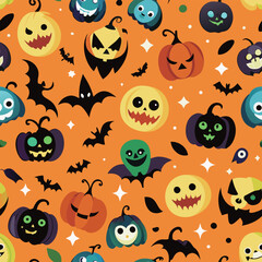 Cute Halloween pattern seamless for background AI generated