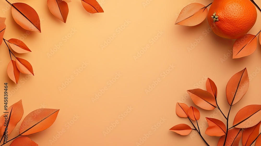 Poster crisp minimalist background with an orange and leaf motif, perfect for adding text or logo for a cle