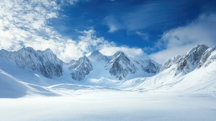 Obraz premium A breathtaking winter landscape with snow-covered mountains and a clear, bright sky.