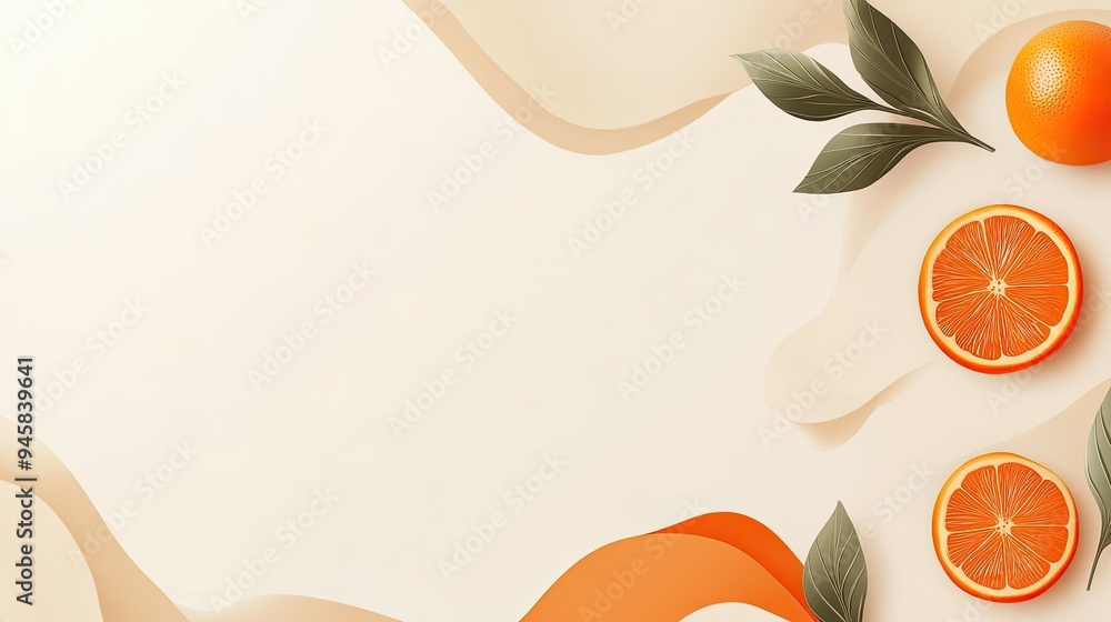 Poster crisp minimalist background with an orange and leaf motif, perfect for adding text or logo for a cle