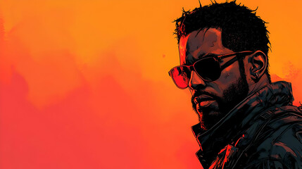 The Man in Sunglasses: A Digital Art Portrait with a Striking Background