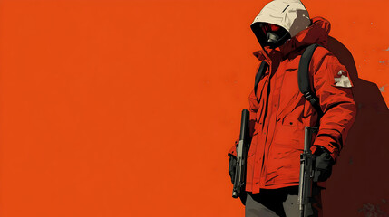 Red Jacket, Black Mask, and Two Guns: A Dark, Post-Apocalyptic Illustration