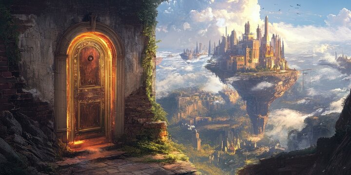 A doorway leading to a floating city.