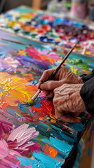 Obraz premium Artistic Genius Crafting Vibrant Surreal Artwork in Sunny Studio 