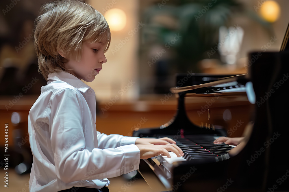 Wall mural Child Prodigy Performing in Elegant Music Hall  