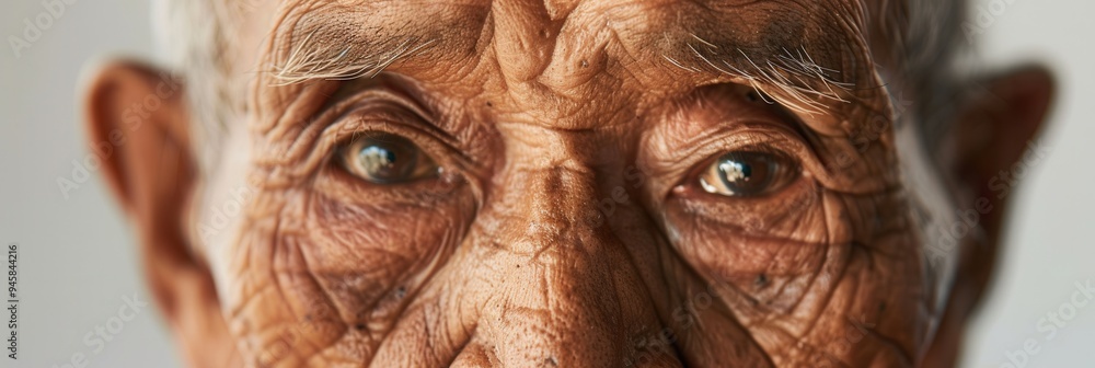 Poster elderly men from various ethnic groups are portrayed, highlighting their wisdom and tranquility thro