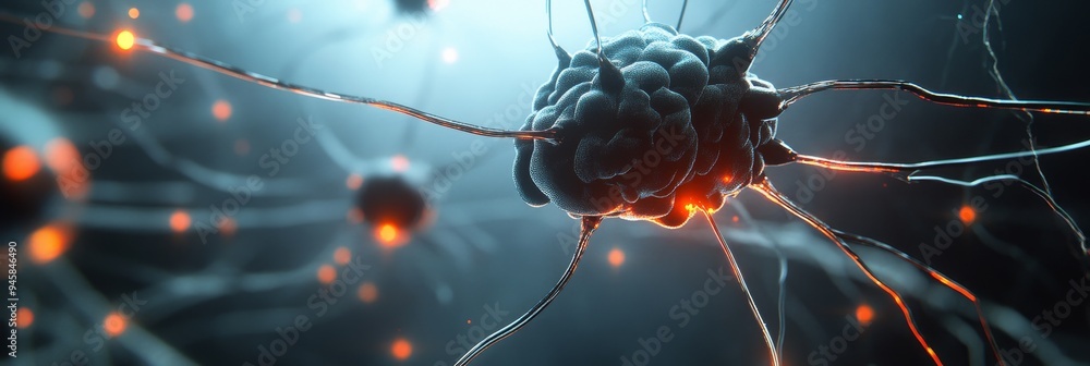 Poster a 3d of a neuron firing, showcasing the intricate network of dendrites and axons. the image represen