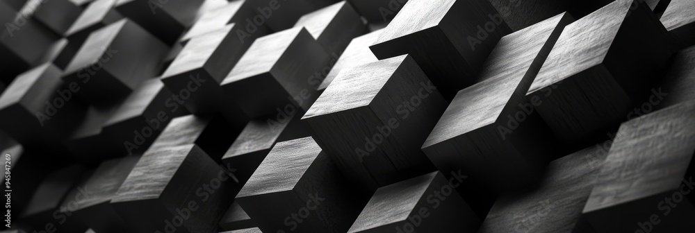 Poster a captivating abstract image featuring a composition of monochrome cubes, arranged in a dynamic and 