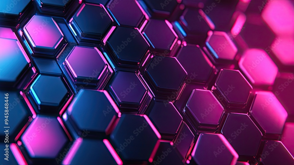 Poster futuristic hexagon pattern, digitally abstract, creating a clean, modern background.