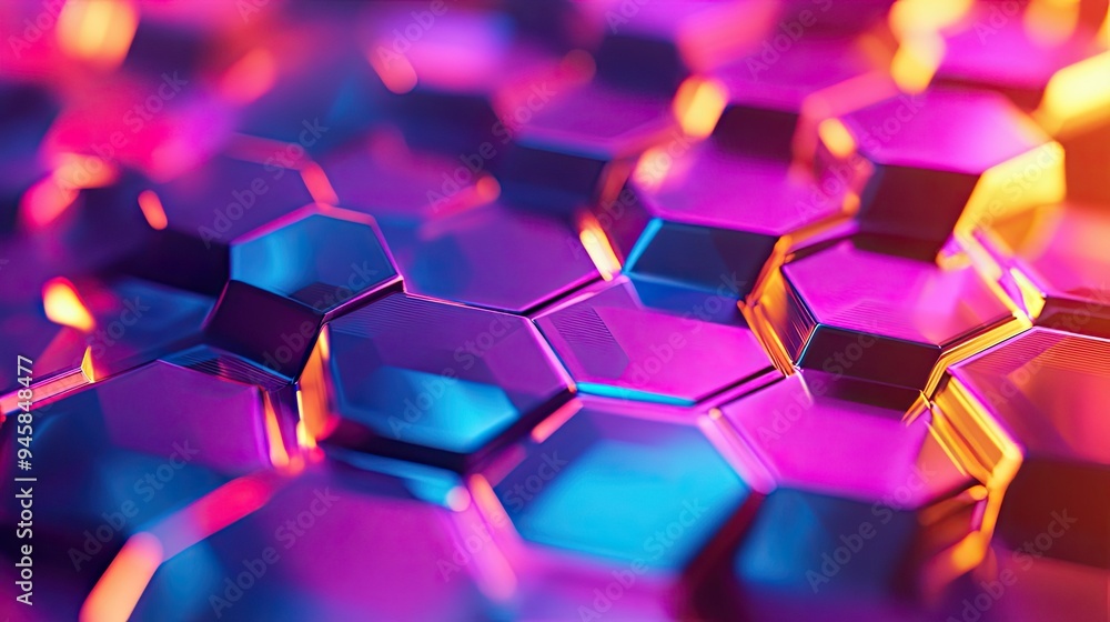 Poster futuristic hexagon pattern, digitally abstract, creating a clean, modern background.