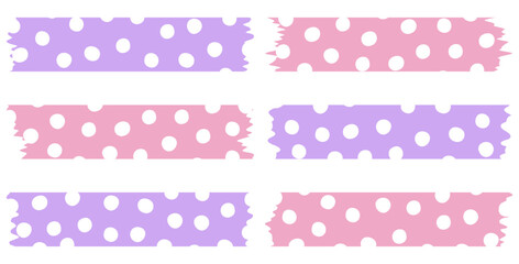 Set of colorful washi tapes with polka dot pattern isolated on white. Washi tapes collection in vector. Pieces of decorative tape for scrapbooks. Torn paper	