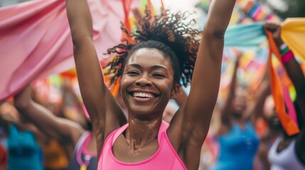 Joyful Runner Celebrating Victory at Marathon Finish Line