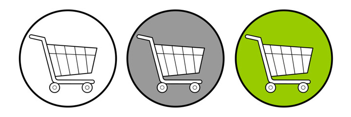 Empty shopping cart flat white icons on round color backgrounds.  Vector illustration