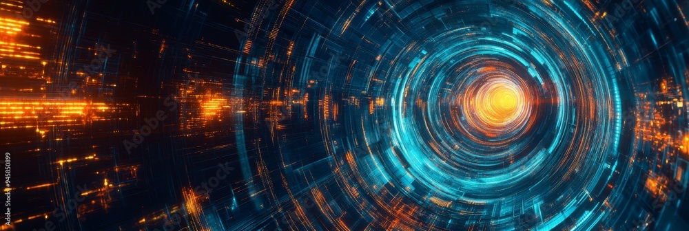 Poster a futuristic technology concept with pulse-like patterns symbolizing data flow, connectivity, speed,