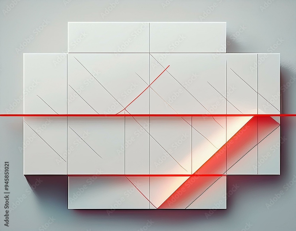 Poster a white square shape with a red thin line generative ai
