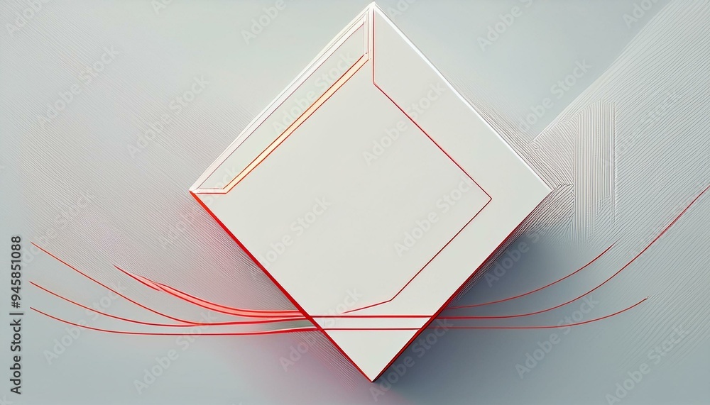 Poster a white square shape with a red thin line generative ai