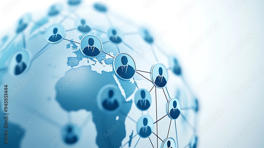 Poster global network connections visualized on a digital world map for modern communication