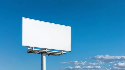 Fototapeta premium A large, blank billboard stands tall against a bright blue sky. The billboard is perfect for showcasing your brand or message, reaching a wide audience. The image is clear and crisp, making it ideal f