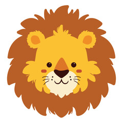 A cute cartoon lion head with simple flat illustration style for vector graphic logo design isolated on a white background