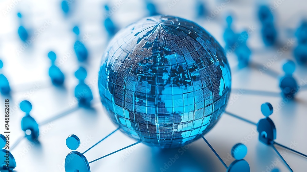 Poster global network connections visualized on a digital world map for modern communication