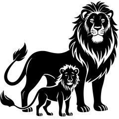 Obraz premium Group of Lion Silhouette isolated on white background Minimalist lion vector shape icon