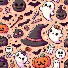Cute Halloween pattern seamless for background AI generated