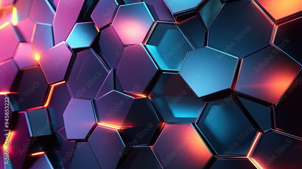 Poster hexagon pattern in a digital abstract style, with sleek lines and gradients, perfect for tech visual
