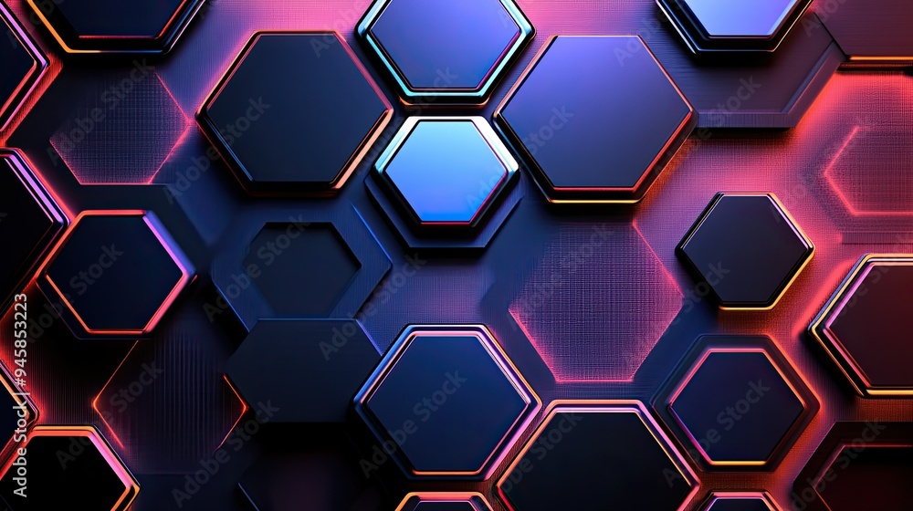 Poster hexagon pattern in a digital abstract style, with sleek lines and gradients, perfect for tech visual