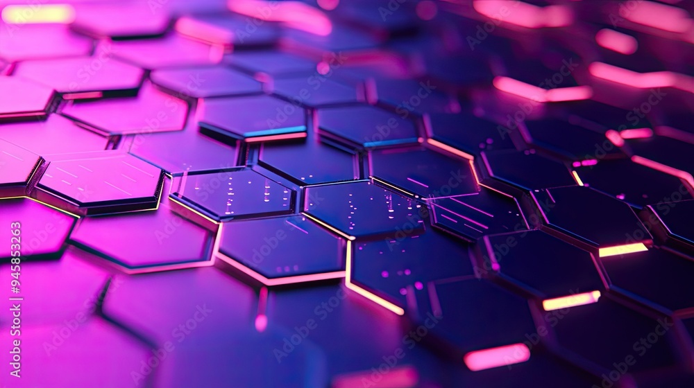 Poster hexagon pattern in a digital abstract style, with sleek lines and gradients, perfect for tech visual