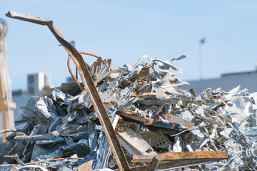 A construction site with tangled metal rods