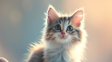 A detailed illustration of a cat with bright, expressive eyes and soft fur, captured in a relaxed pose against a pastel-colored background, highlighting its gentle personality. 8k UHD, suitable 