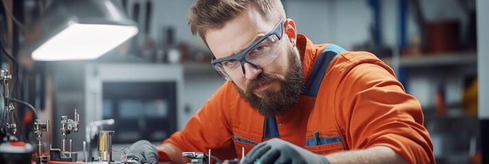 A skilled mechanic meticulously works on a complex piece of machinery, utilizing specialized tools with focus and precision. His expertise and attention to detail highlight the importance of skilled l