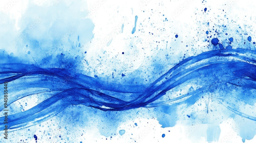 Poster lively blue abstract watercolor with flowing lines and splashes, creating a vibrant and energetic vi