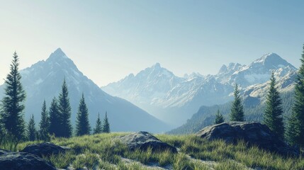 Fototapeta premium Majestic mountain landscape with a clear sky, evoking awe and tranquility.