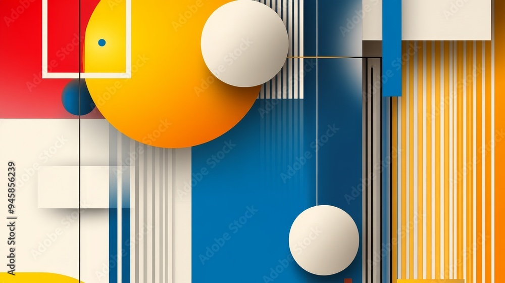 Poster a vibrant abstract design featuring geometric shapes, circles, and lines in a colorful pattern. the 