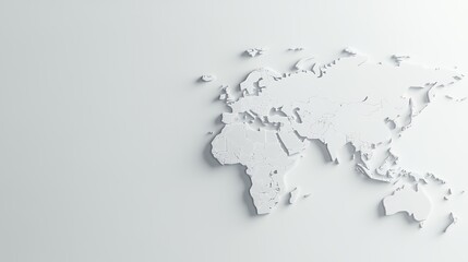 A minimalist white relief map of the world on a light background.