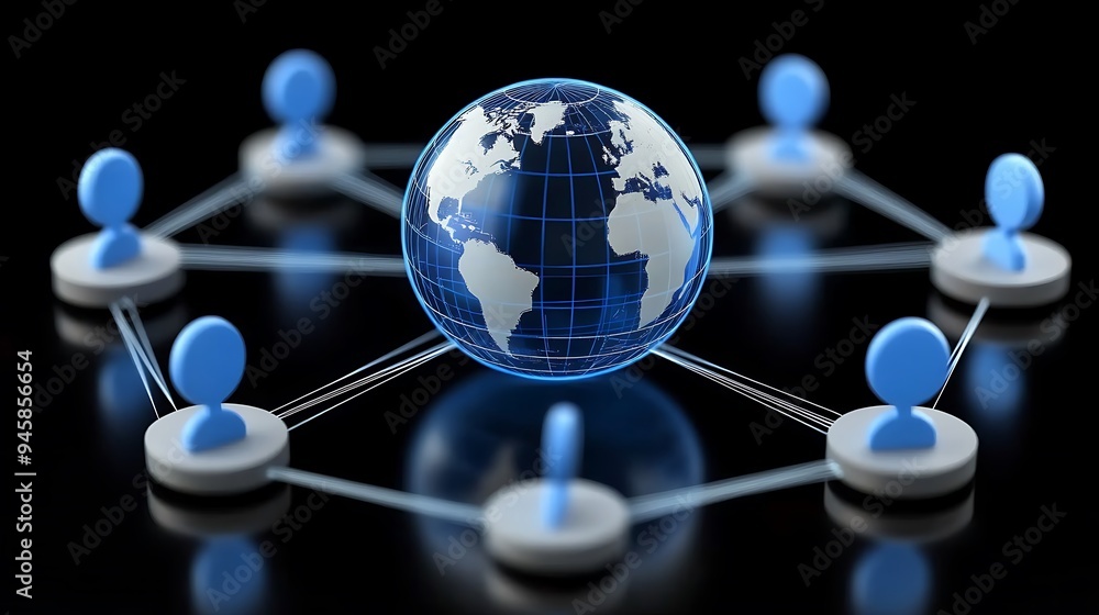 Poster global network connections visualized on a digital world map for modern communication