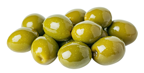 Fresh green olives, isolated on transparent cutout background